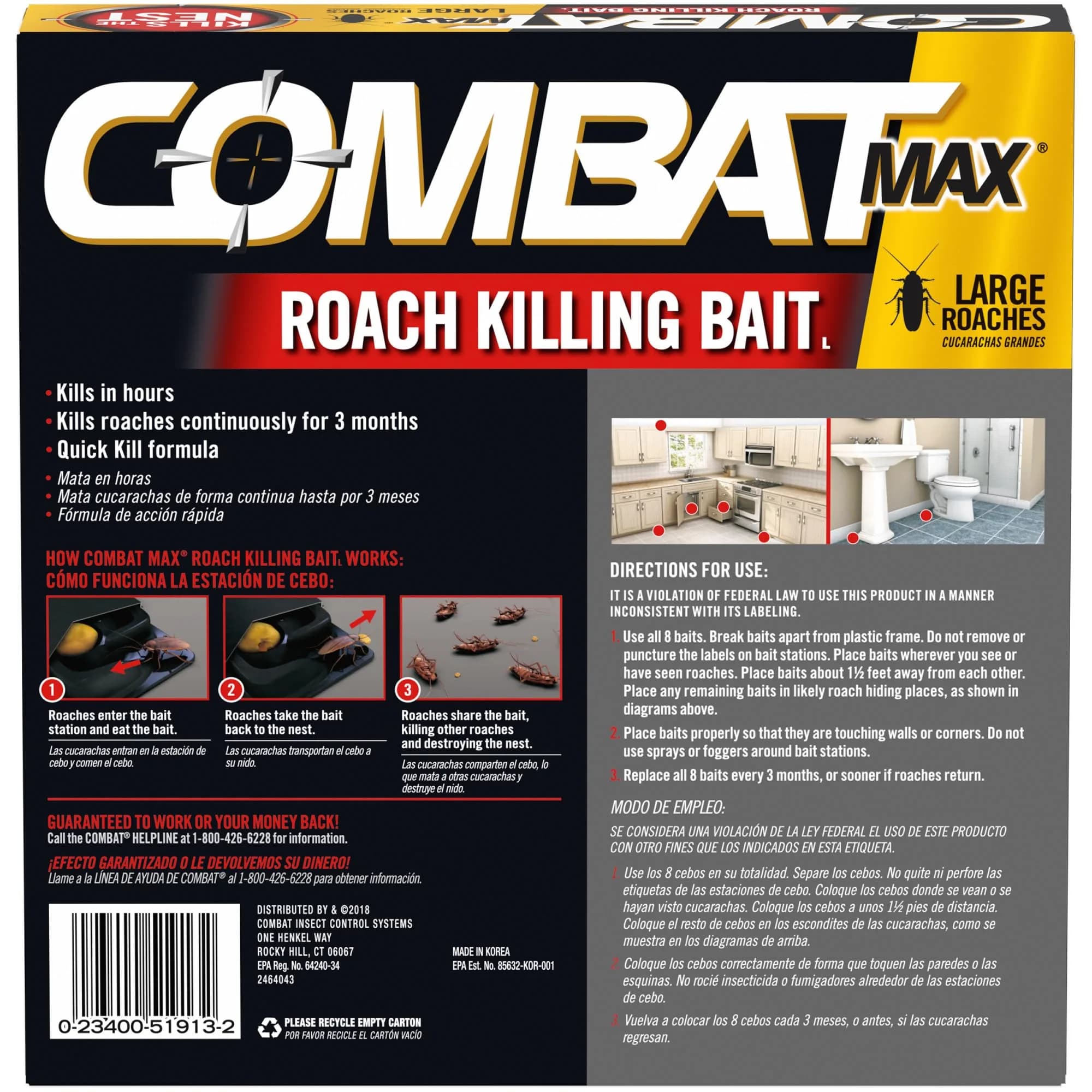 Combat Max Large Roach Killing Bait Stations 8 Count | Kills Roaches Continuously for 3 Months - view 6