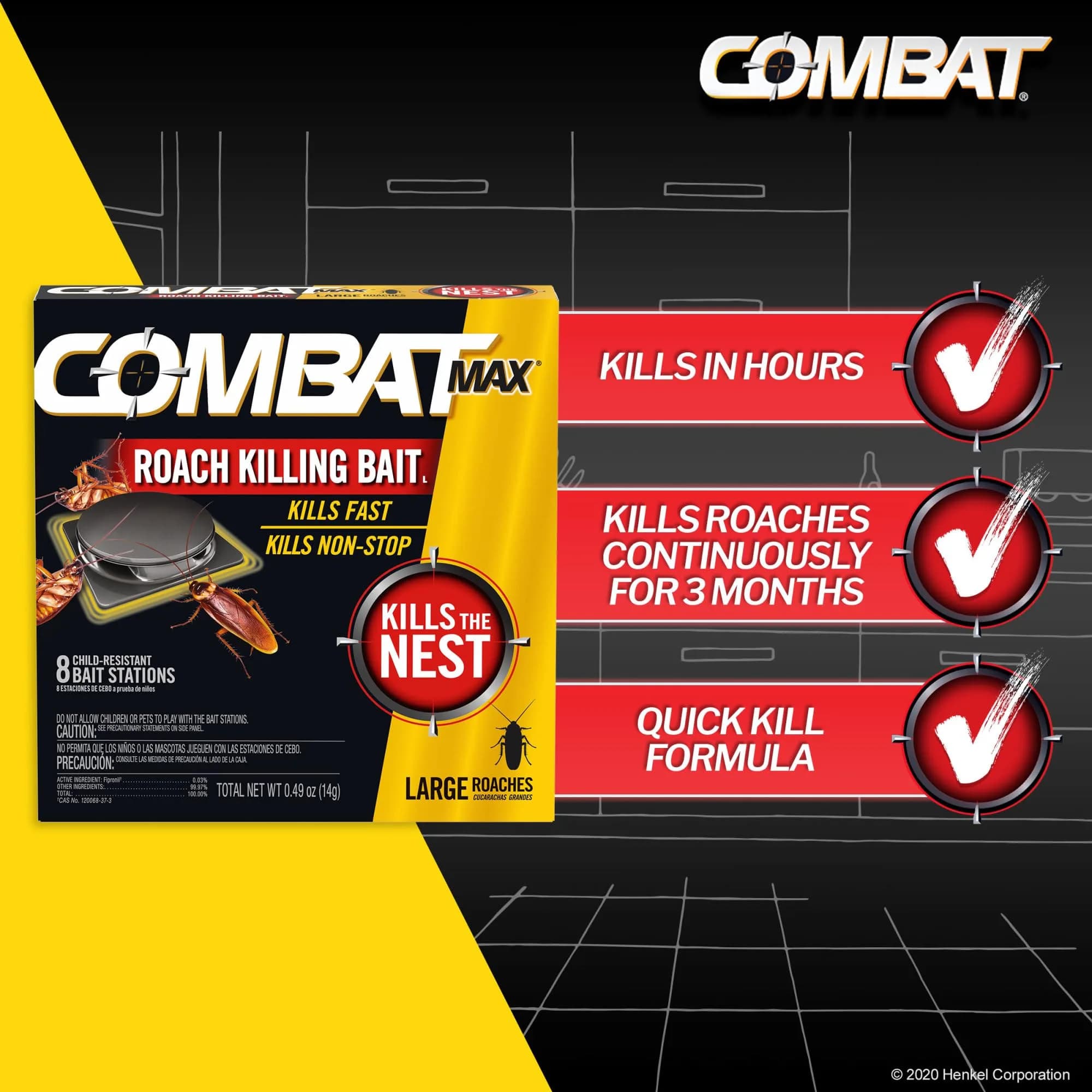 Combat Max Large Roach Killing Bait Stations 8 Count | Kills Roaches Continuously for 3 Months - view 2