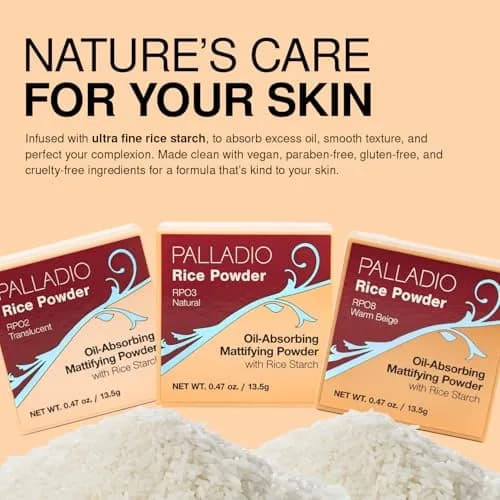Palladio Rice Powder Loose Setting Powder Warm Beige | Absorbs Oil, Mattifies Face, Extends Makeup Wear thumbnail 7