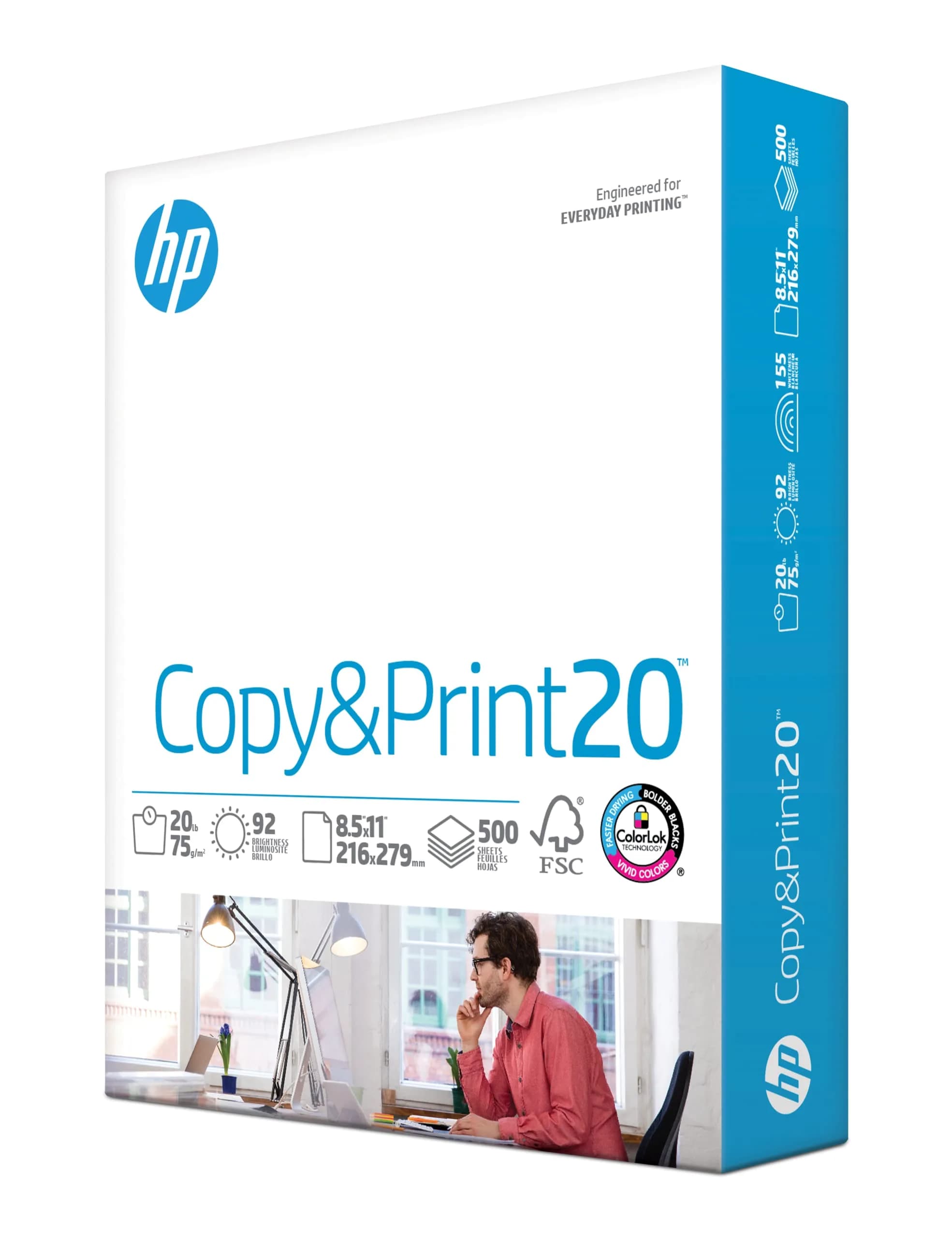 HP Copy&Print20 Printer Paper | 8.5 x 11 Inch | 20 lb | 500 Sheets | 92 Bright White | FSC Certified