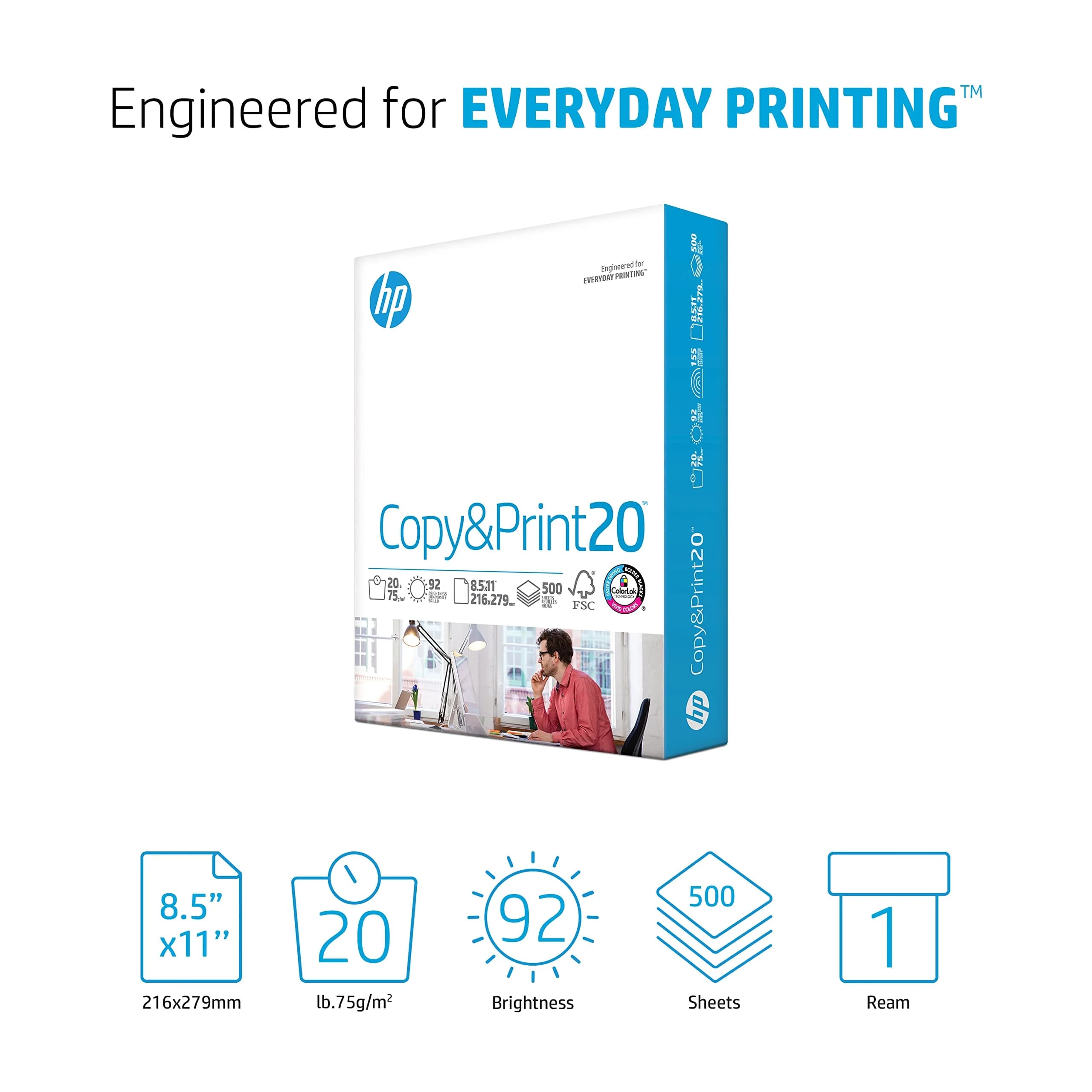 HP Copy&Print20 Printer Paper | 8.5 x 11 Inch | 20 lb | 500 Sheets | 92 Bright White | FSC Certified - view 2
