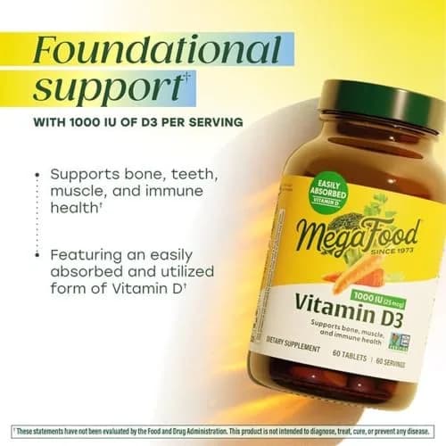 MegaFood Vitamin D3 1000 IU (25 mcg) | Bone & Immune Support, Vegetarian, 90 Tablets thumbnail 3