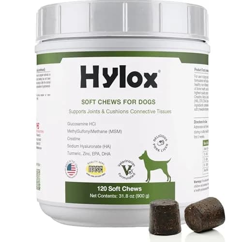 Hylox Soft Chews for Dogs – Joint Support with Glucosamine, MSM, Creatine, Hyaluronic Acid, Turmeric, EPA & DHA – Supports Joints & Cushions Connective Tissues – NASC Certified – 120 Soft Chews thumbnail 1
