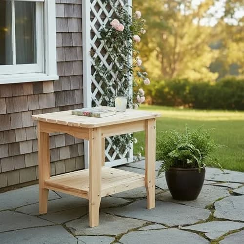 Shine Company Long Island Rectangular Side Table 19"D x 24"W x 22"H | Solid Cedar, 2-Tier thumbnail 3