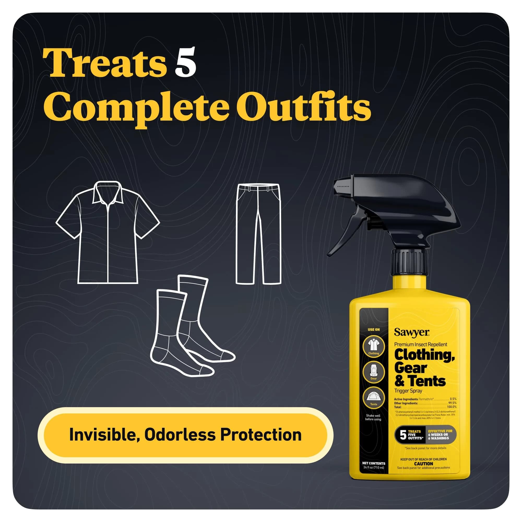Sawyer Permethrin Insect Repellent Spray for Clothing & Gear, 709ml (24 Fl Oz) | Kills Ticks & Mosquitoes for 6 Weeks - view 2