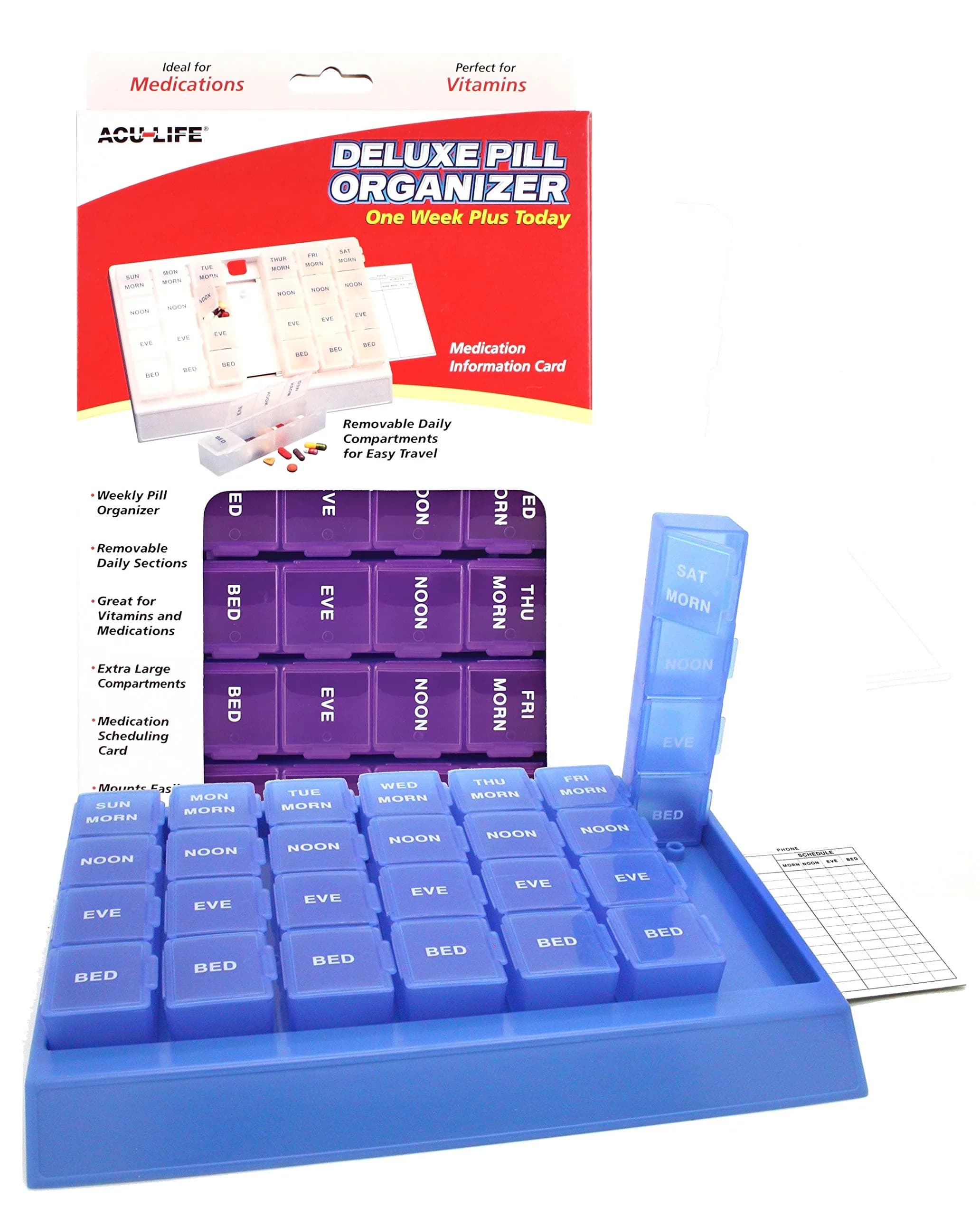 Acu-Life Pop-Out Daily 7-Day Pill Organizer | 17.3cm (6.75 in) x 26.4cm (9.75 in) x 4.5cm (1 in) - main product image
