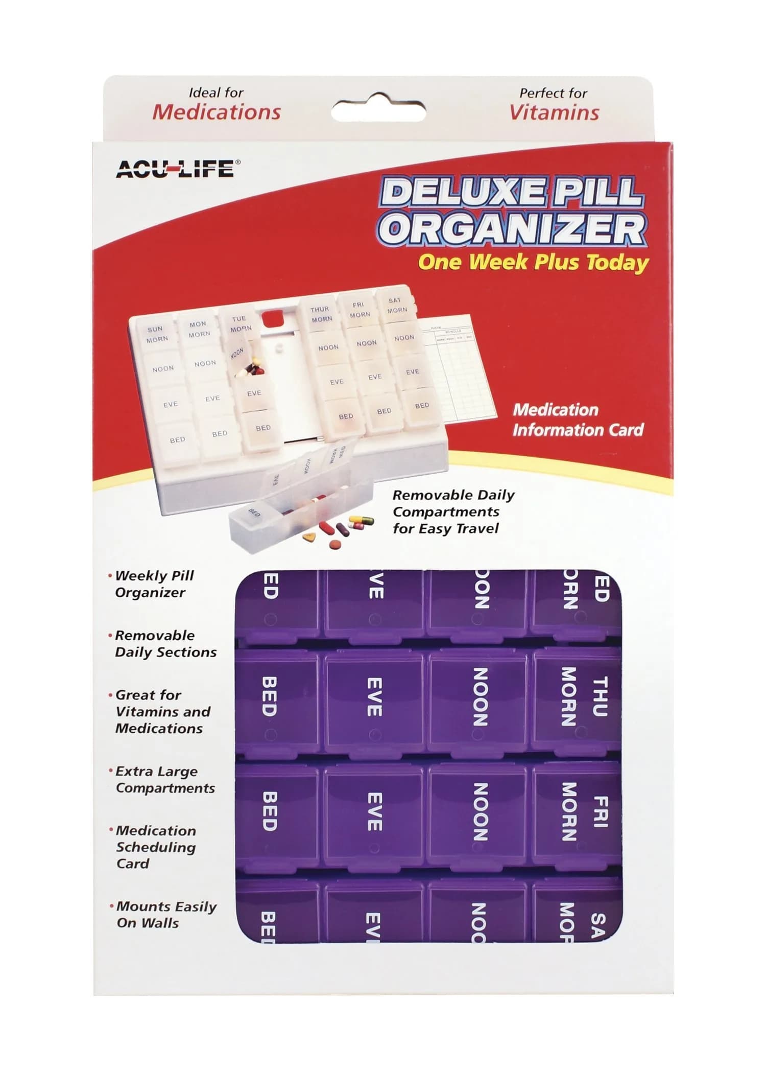 Acu-Life Pop-Out Daily 7-Day Pill Organizer | 17.3cm (6.75 in) x 26.4cm (9.75 in) x 4.5cm (1 in) - view 2