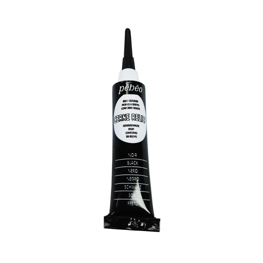 Pebeo Vitrail Cerne Relief Dimensional Paint 20ml (0.67 Fl Oz) Rich Gold | Water-Based Outliner for Glass & Metal — Black