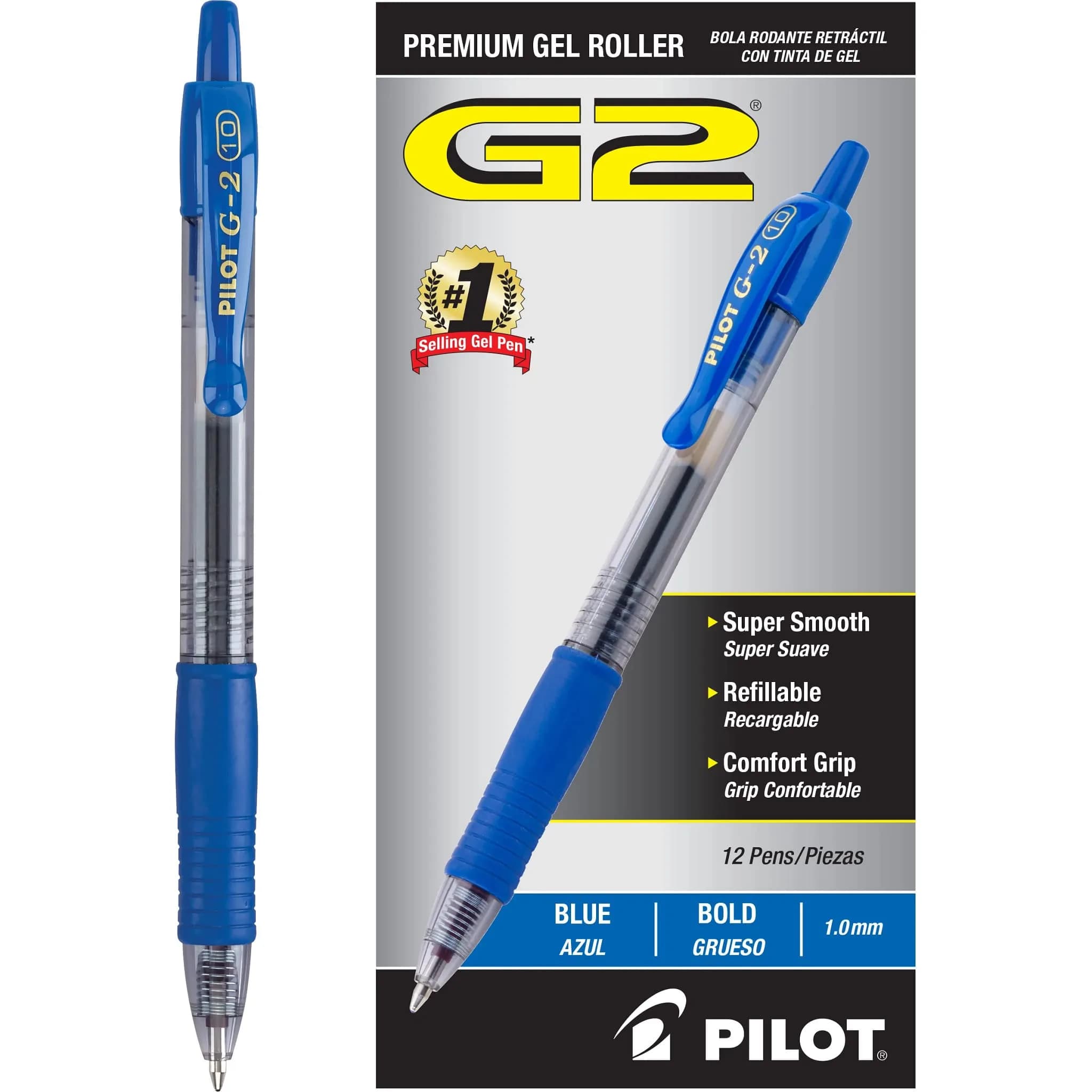 Pilot G2 Premium Gel Roller Pens, Bold Point 1 mm, Blue Ink Pens Bold Point, Pack of 12 | Longest Writing Gel Pen - view 2