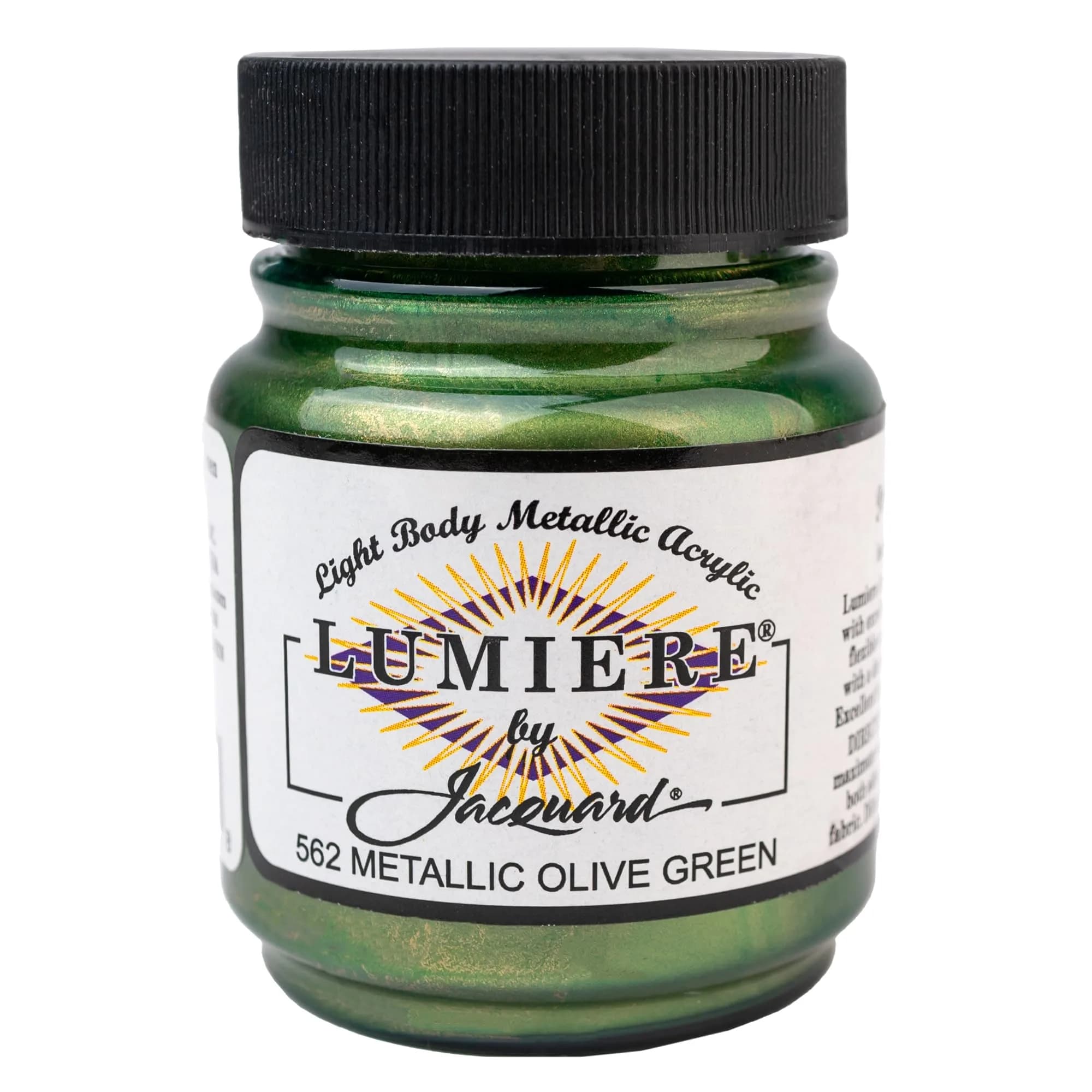 Jacquard Lumiere Fabric Paint Metallic Olive Green 66ml (2.25 Fl Oz) | Opaque Metallic Acrylic for Fabric, Leather, Canvas, Paper, Wood - main product image