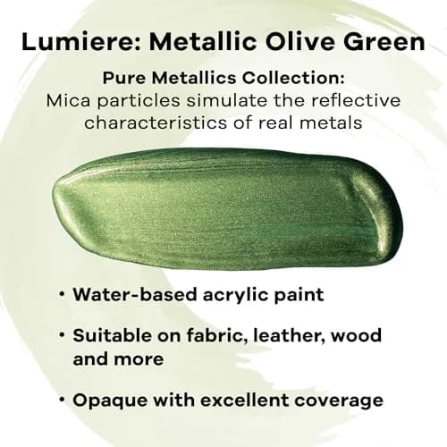 Jacquard Lumiere Fabric Paint Metallic Olive Green 66ml (2.25 Fl Oz) | Opaque Metallic Acrylic for Fabric, Leather, Canvas, Paper, Wood thumbnail 2