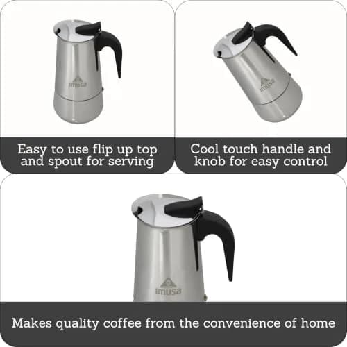 Imusa Stainless Steel 6 Cup Coffee Maker | Elegant Stovetop Espresso & Moka Pot (70-120 chars) thumbnail 2