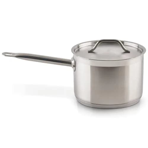 Winco 3 1/2 qt Heavy-Duty Stainless Steel Sauce Pan with Cover, 3.5 qt | Commercial-Grade, Even Heat, Durable thumbnail 1
