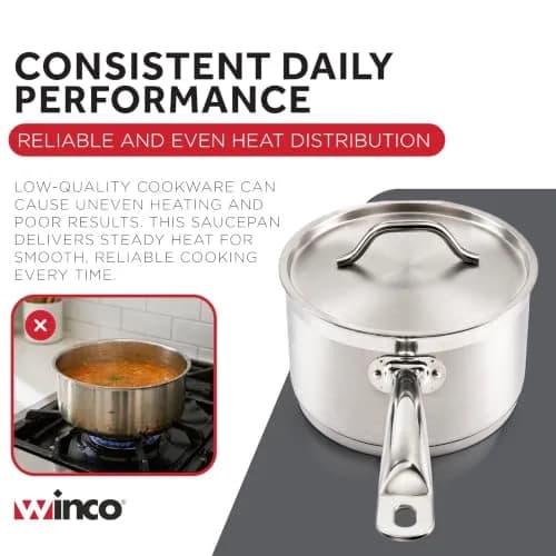 Winco 3 1/2 qt Heavy-Duty Stainless Steel Sauce Pan with Cover, 3.5 qt | Commercial-Grade, Even Heat, Durable thumbnail 7