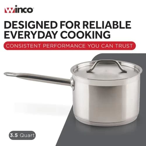 Winco 3 1/2 qt Heavy-Duty Stainless Steel Sauce Pan with Cover, 3.5 qt | Commercial-Grade, Even Heat, Durable thumbnail 4