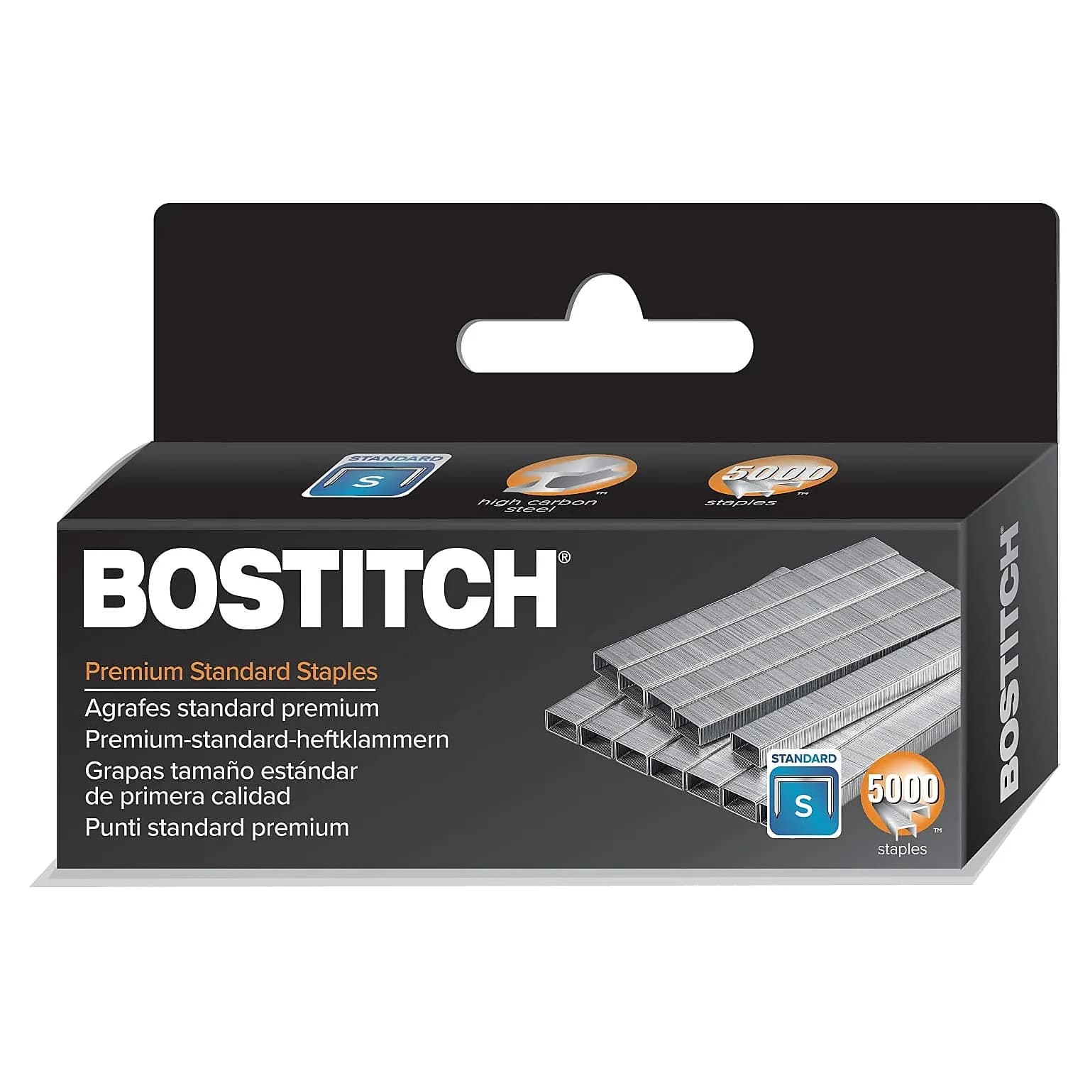Bostitch Office Premium Staples for Jam-Free Stapling, 0.25 Inch, Full Strip, 5,000 Staples/Box | Sharp, High Carbon Steel — Black Box