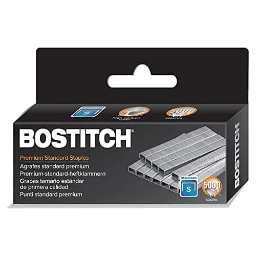 Bostitch Office Premium Staples for Jam-Free Stapling, 0.25 Inch, Full Strip, 5,000 Staples/Box | Sharp, High Carbon Steel thumbnail 1