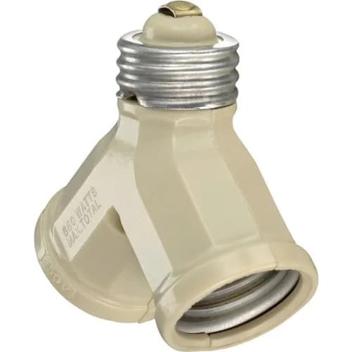 Leviton 15-Amp 660-Watt Twin Light-Socket Adapter, Ivory, 1 Pack thumbnail 1