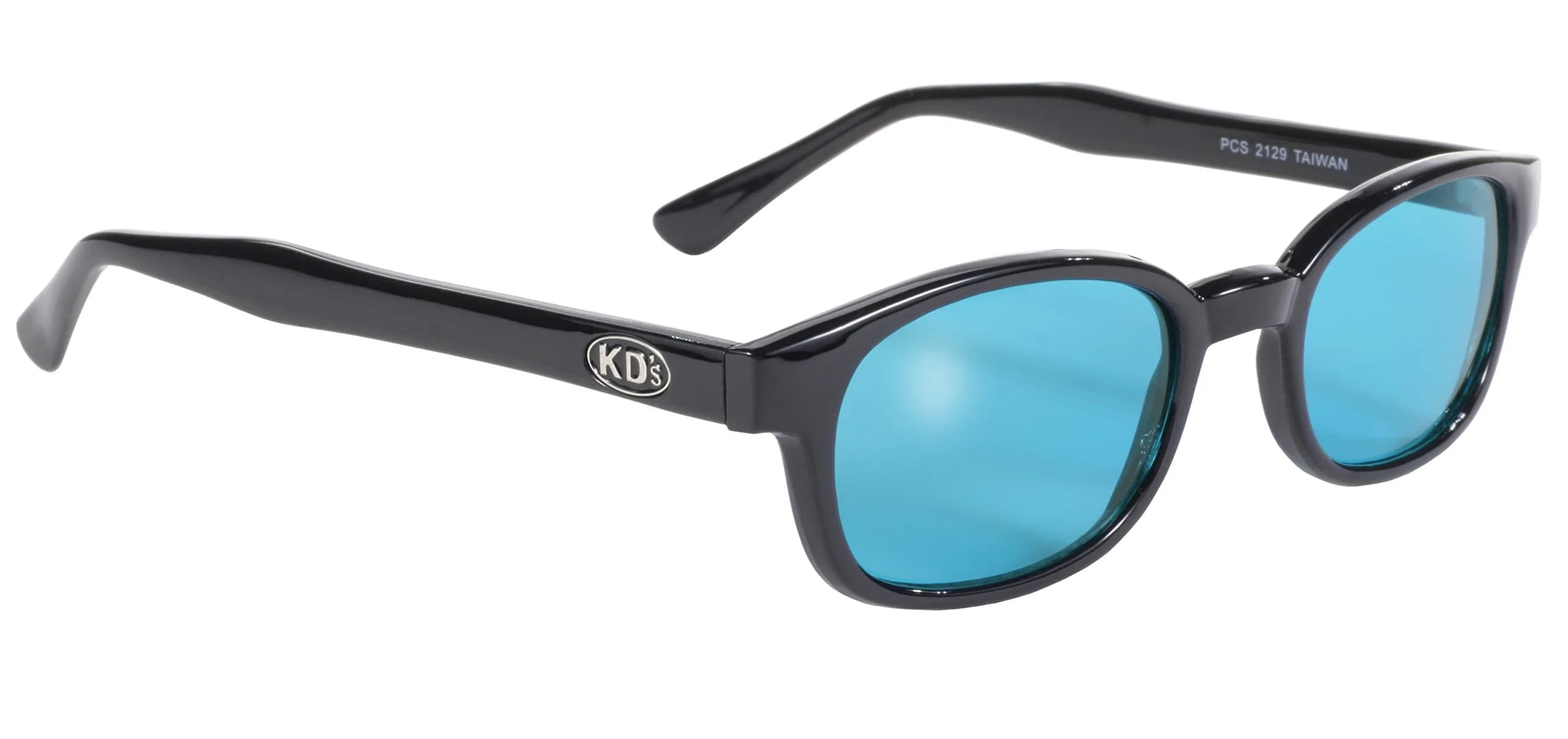 Pacific Coast Original KD's Biker Sunglasses Black Frame/Turquoise Lens | Wrap-Around UV Protection — Black Frame/Turquoise Lens
