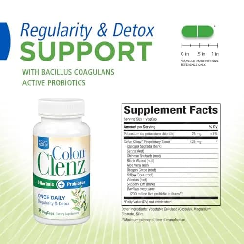 Body Gold Colon Clenz & Detox Overnight Formula, 75 Capsules | Supports Digestive Health & Regularity thumbnail 2