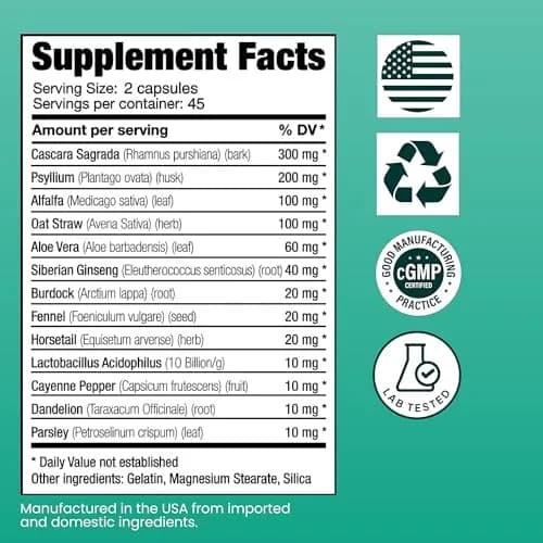 Sanar Naturals Colon Cleanse Psyllium Husk Fiber & Probiotics 90 Capsules | Digestive Wellness & Gut Balance thumbnail 8