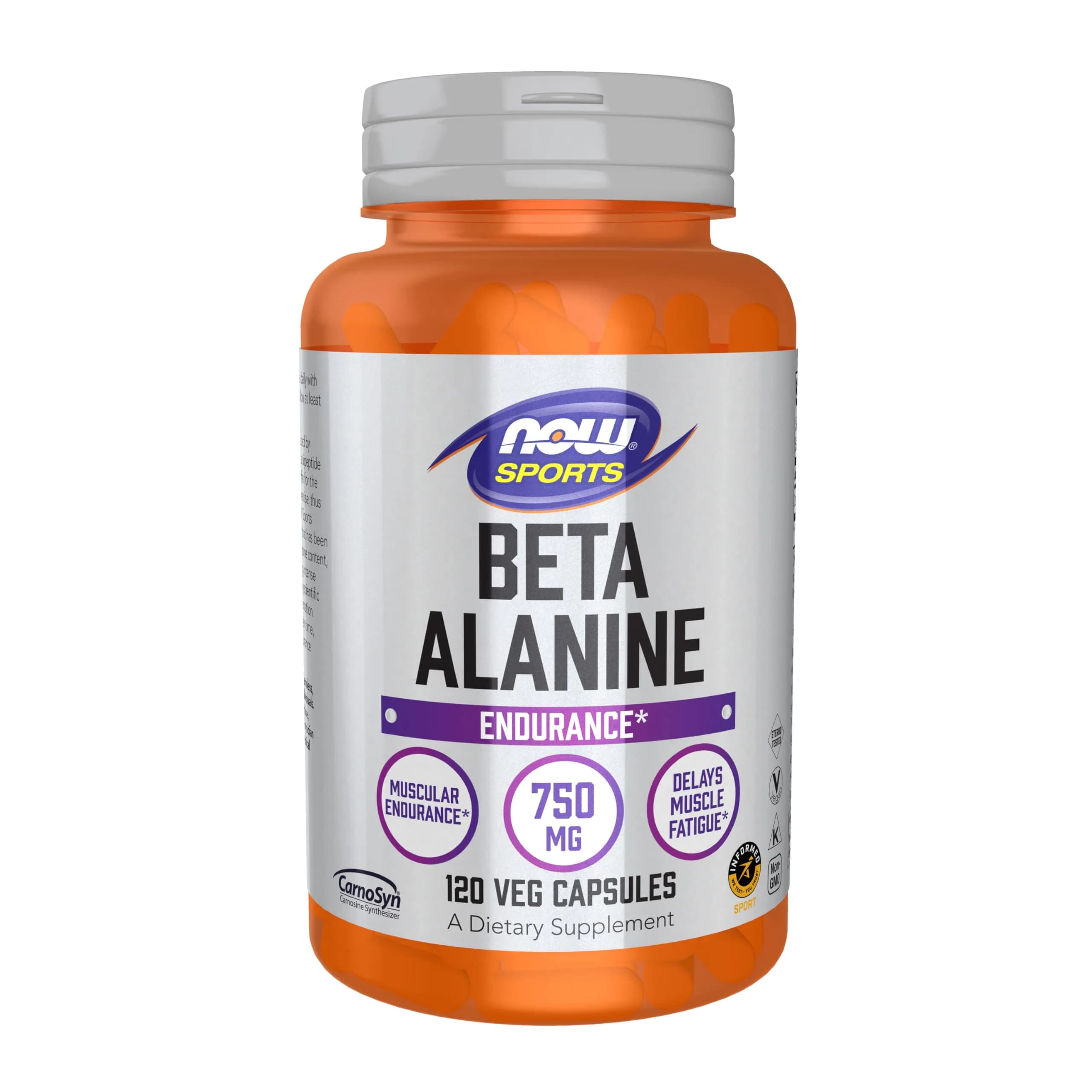 NOW Sports Beta-Alanine 750 mg | Delays Muscle Fatigue & Boosts Endurance, 120 Veg Caps — White