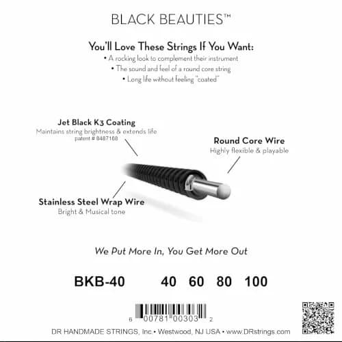 DR Strings Black Beauties Bass Guitar Strings Light 40-100 (4-String Set) | K3 Coated Stainless Steel thumbnail 2