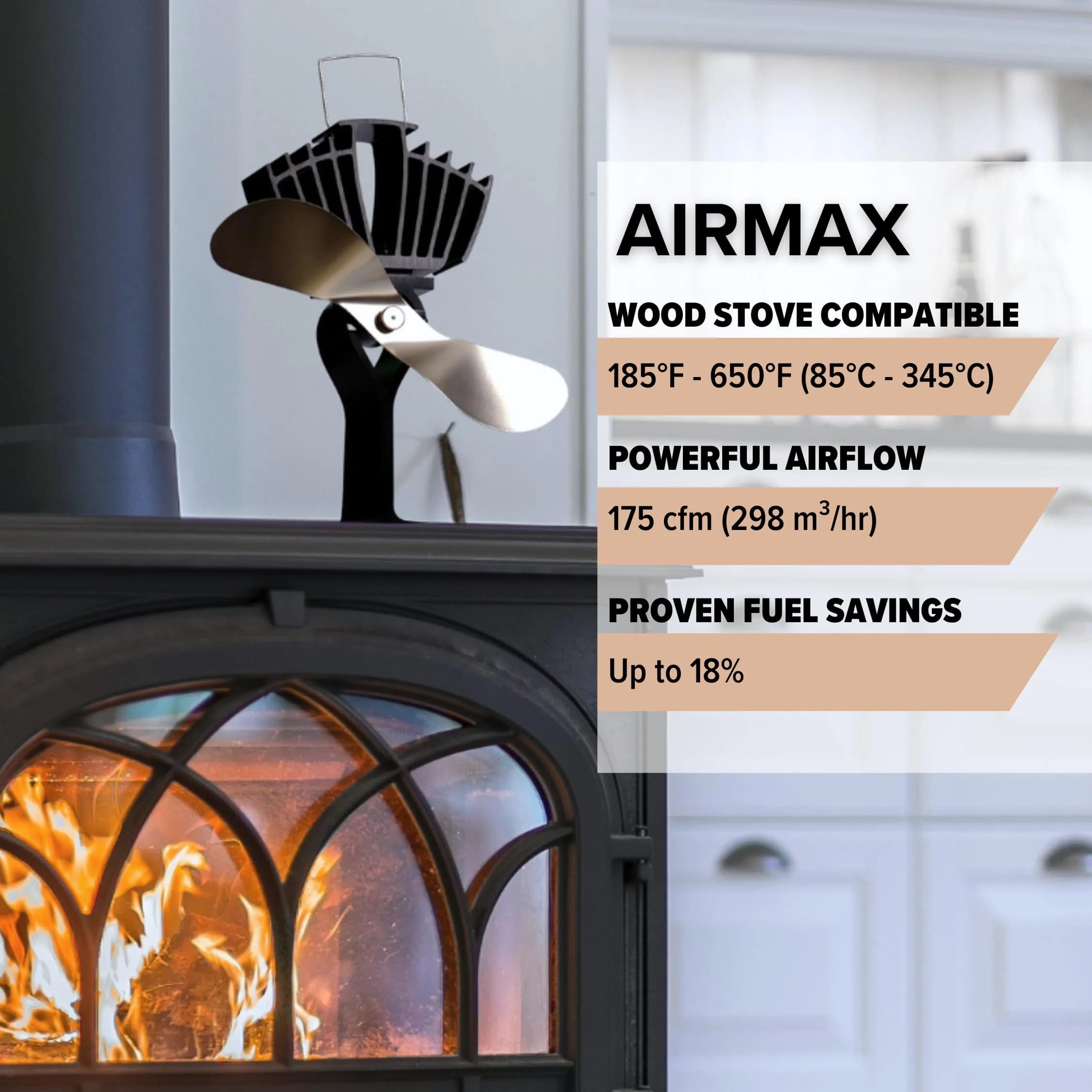 Ecofan AirMax Heat Powered Stove Fan | 175 CFM Airflow, Nickel Finish, Classic Design - view 2