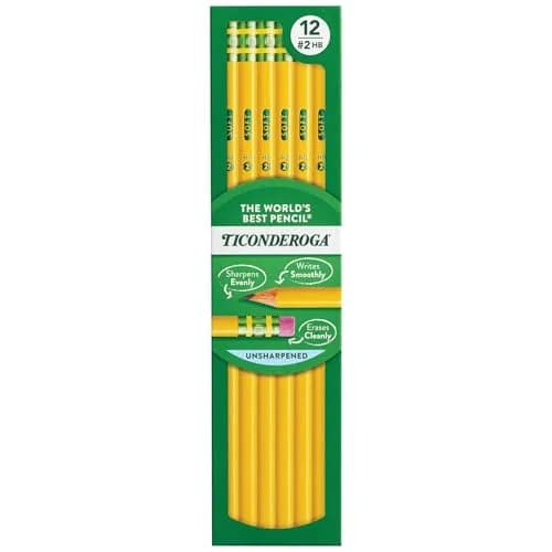 Ticonderoga Wood-Cased Pencils, Unsharpened, #2 HB Soft, Yellow, 12 Count | Smooth Graphite for Students & Office thumbnail 1