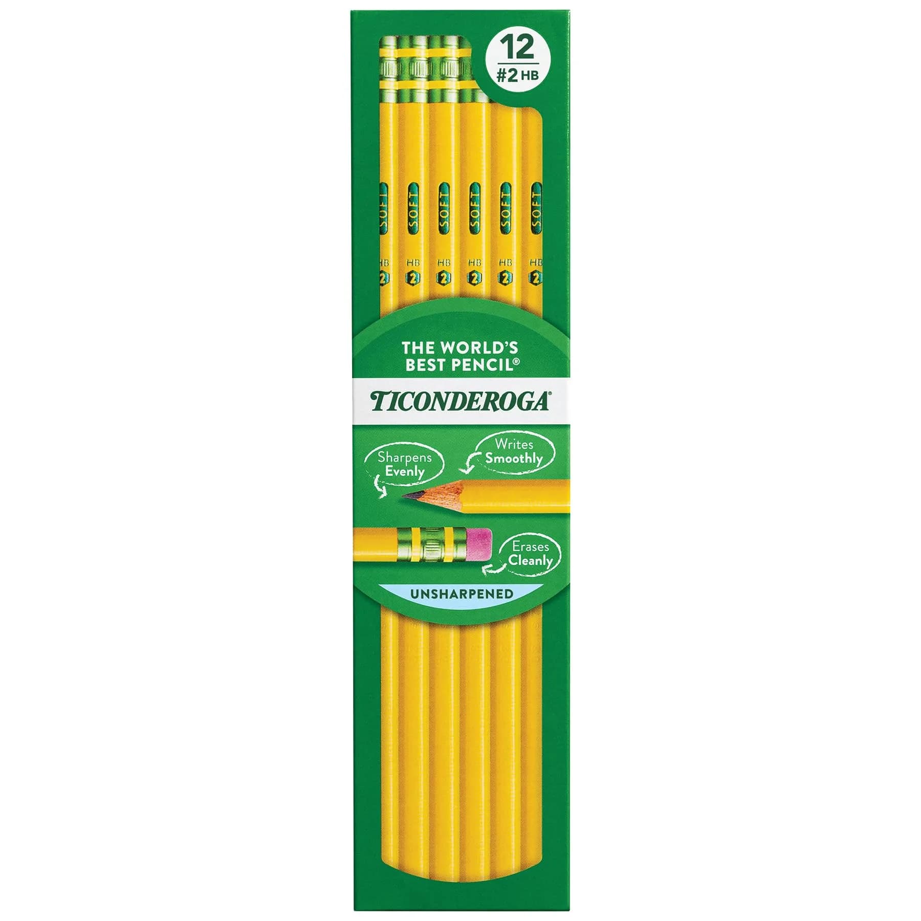 Ticonderoga Wood-Cased Pencils, Unsharpened, #2 HB Soft, Yellow, 12 Count | Smooth Graphite for Students & Office - main product image