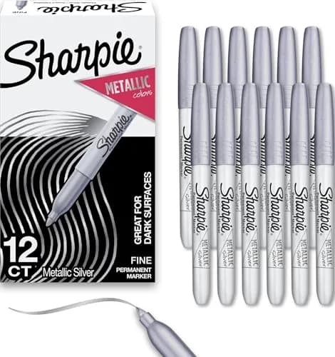 Sharpie Metallic Permanent Markers, Fine Tip, Silver, 12 Count | Fade & Water-Resistant Ink thumbnail 1
