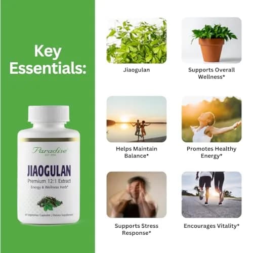 Paradise Herbs Jiaogulan Active Whole Spectrum 60 Caps | Adaptogenic Herb for Vitality & Longevity thumbnail 2