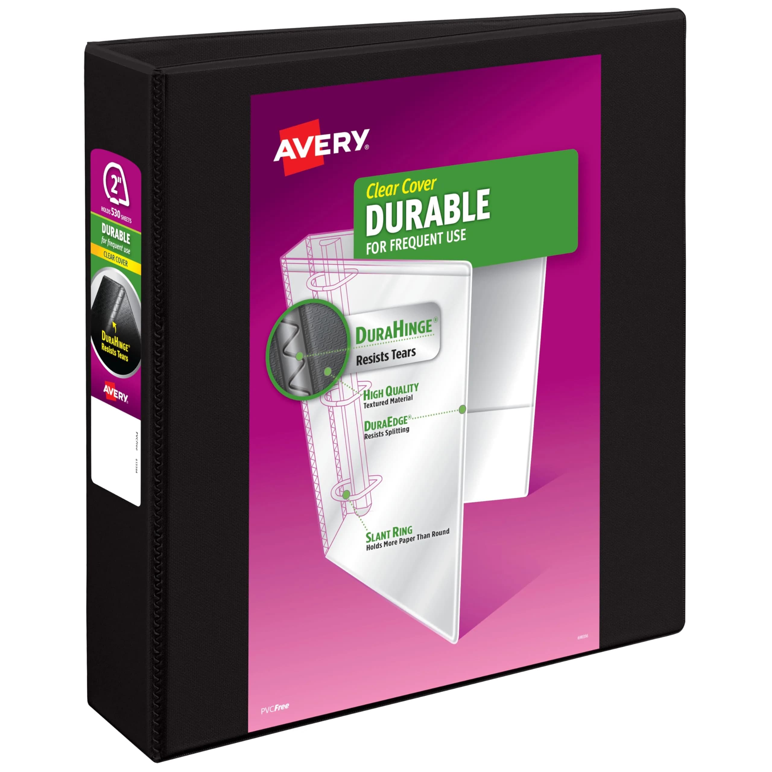 Avery Durable View 3 Ring Binder, 2 Inch Slant Rings, 530-Sheet Capacity, Black | Heavy Duty Polypropylene for Office & School - main product image