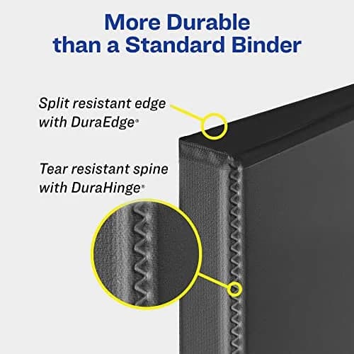 Avery Durable View 3 Ring Binder, 1/2 Inch Slant Rings, 135 Sheet Capacity, Black | Tear-Resistant DuraHinge Spine thumbnail 4