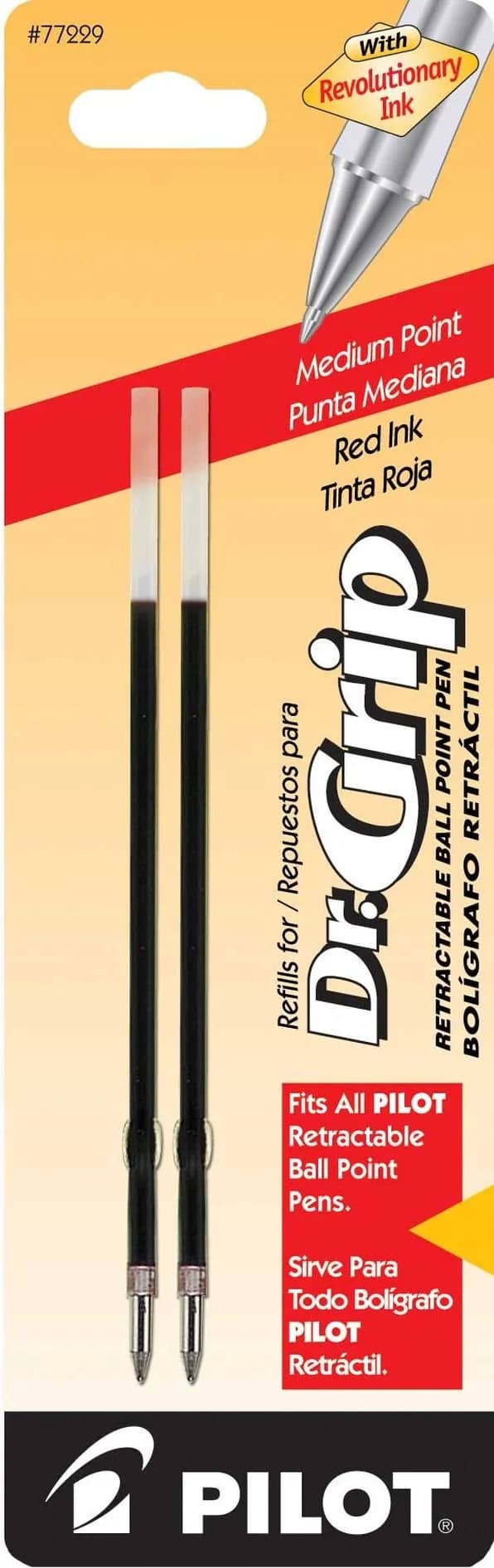PILOT Dr. Grip Ballpoint Ink Refills Medium Point Red Ink 2-Pack (1.0mm) | Smooth Ink Flow - main product image