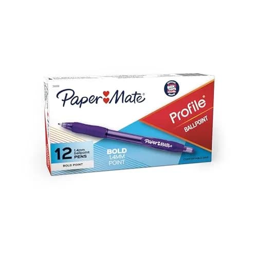 Paper Mate Profile Retractable Ballpoint Pens, Bold Point (1.4mm), Purple Ink, 12 Count | Smooth Writing Instrument thumbnail 1