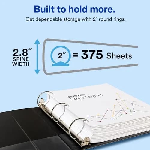Avery Standard View 3 Ring Binder, 2" Round Rings, 375 Sheet Capacity, White | Clear View Covers for Customization thumbnail 2