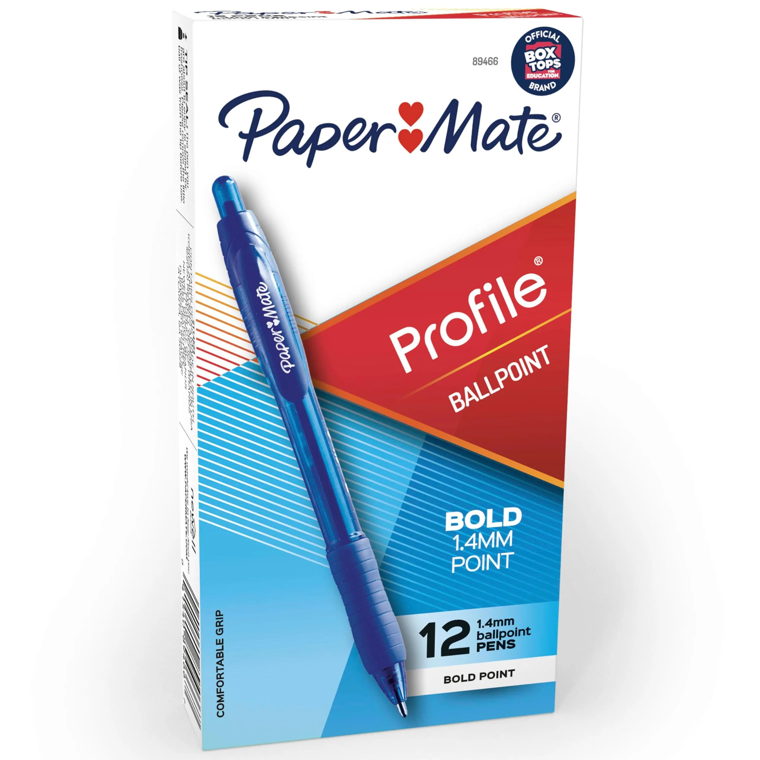Paper Mate Profile Retractable Ballpoint Pens, Bold 1.4mm Blue Ink, 12 Count | Smooth Ink Flow for Students & Office — Blue