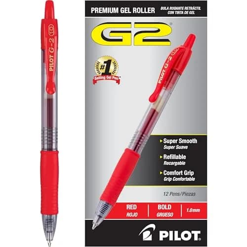 PILOT G2 Premium Gel Roller Pens, Bold Point 1 mm, Red Ink, Pack of 12 | Smooth Writing Instrument for Students & Professionals thumbnail 1