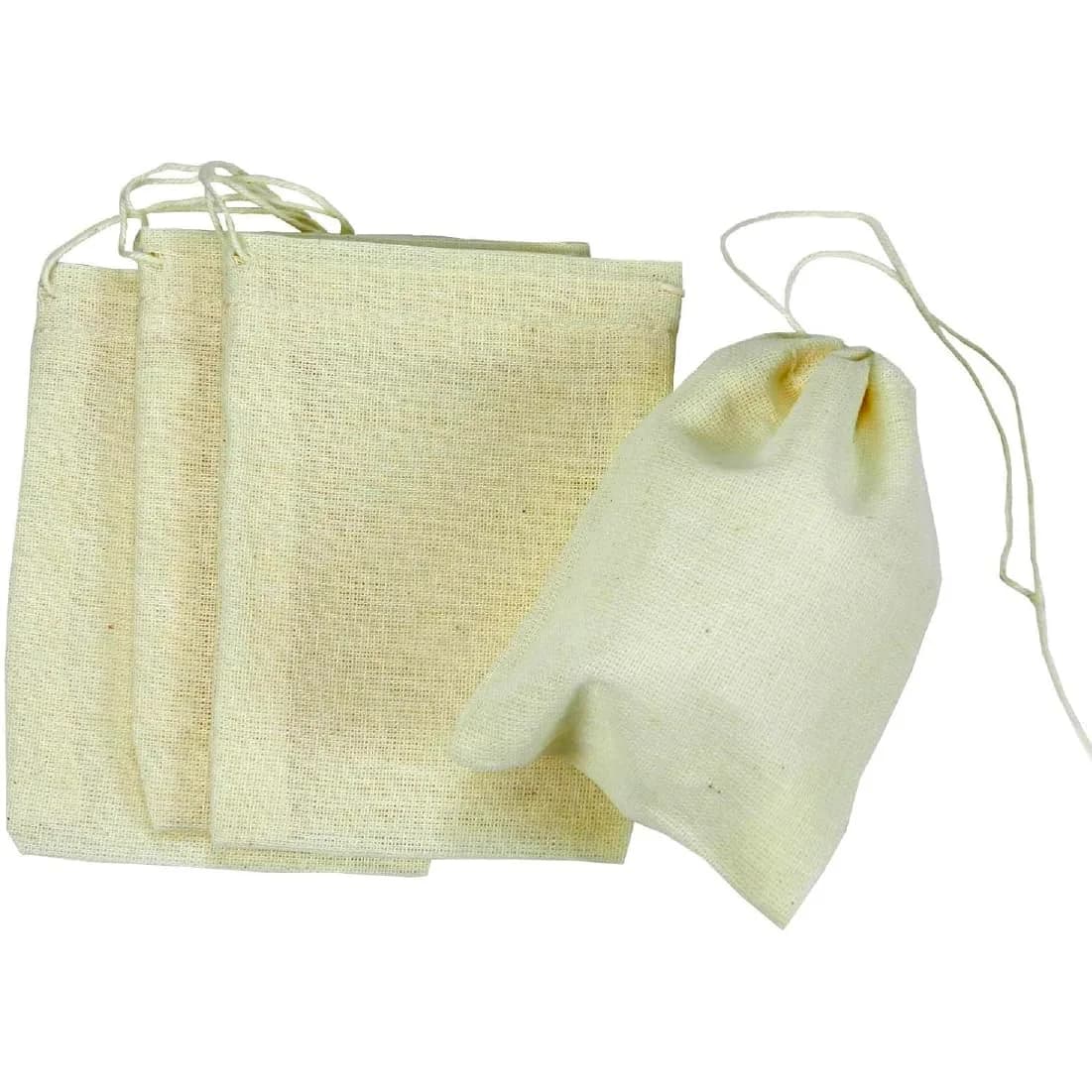 Regency Wraps 100% Cotton Drawstring Bags, Spice & Tea, 7.62cm x 10.16cm (3" x 4"), 4 Pack | Reusable Food Storage Pouches