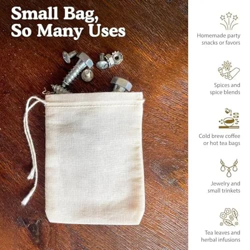Regency Wraps 100% Cotton Drawstring Bags, Spice & Tea, 7.62cm x 10.16cm (3" x 4"), 4 Pack | Reusable Food Storage Pouches thumbnail 4