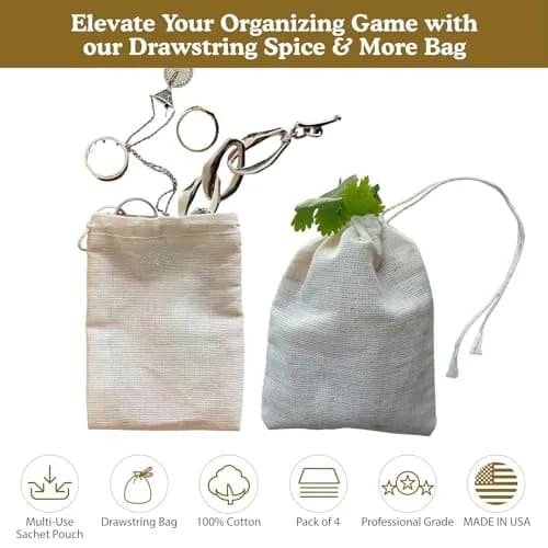 Regency Wraps 100% Cotton Drawstring Bags, Spice & Tea, 7.62cm x 10.16cm (3" x 4"), 4 Pack | Reusable Food Storage Pouches thumbnail 7