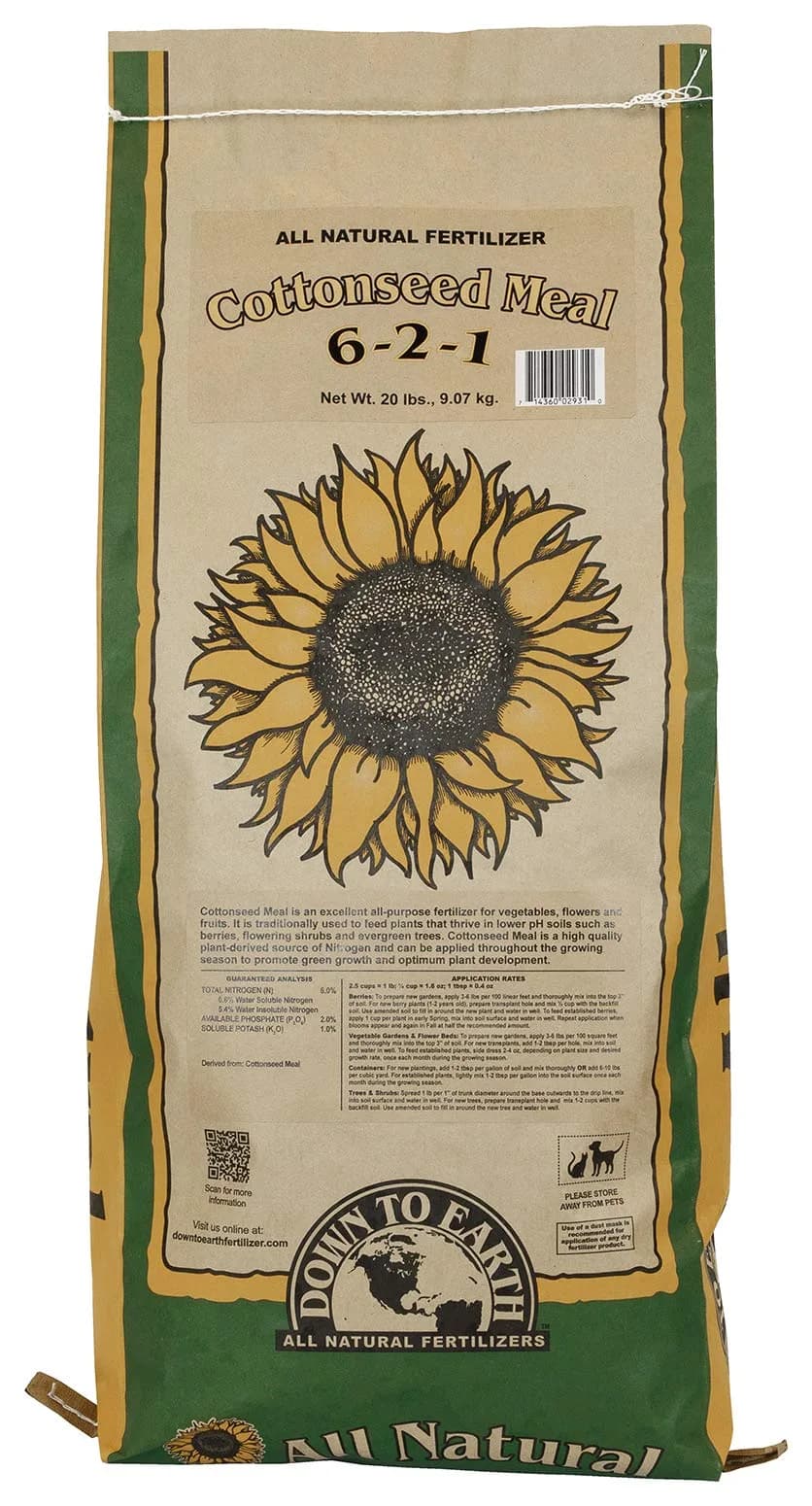 Down To Earth All Natural Fertilizers Organic Cottonseed Meal 20lb | 6-2-1 formula for low pH soils