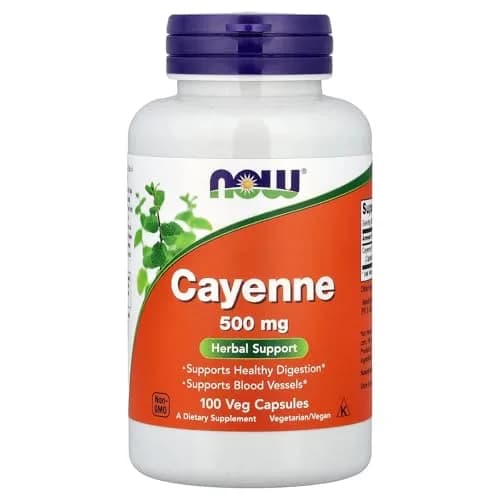 Now Foods Cayenne 500mg 100 Vcaps | Herbal Supplement for Detox & Circulation thumbnail 1