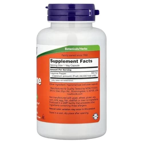 Now Foods Cayenne 500mg 100 Vcaps | Herbal Supplement for Detox & Circulation thumbnail 2