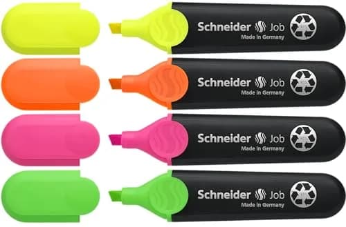 Schneider Job Highlighters, Chisel Tip, 1-5 mm, Pack of 4 | Fade-Resistant Ink for Students & Office thumbnail 1