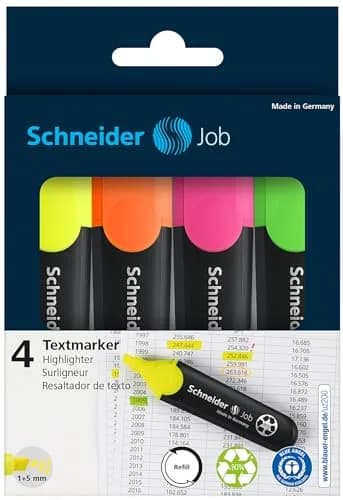 Schneider Job Highlighters, Chisel Tip, 1-5 mm, Pack of 4 | Fade-Resistant Ink for Students & Office thumbnail 5