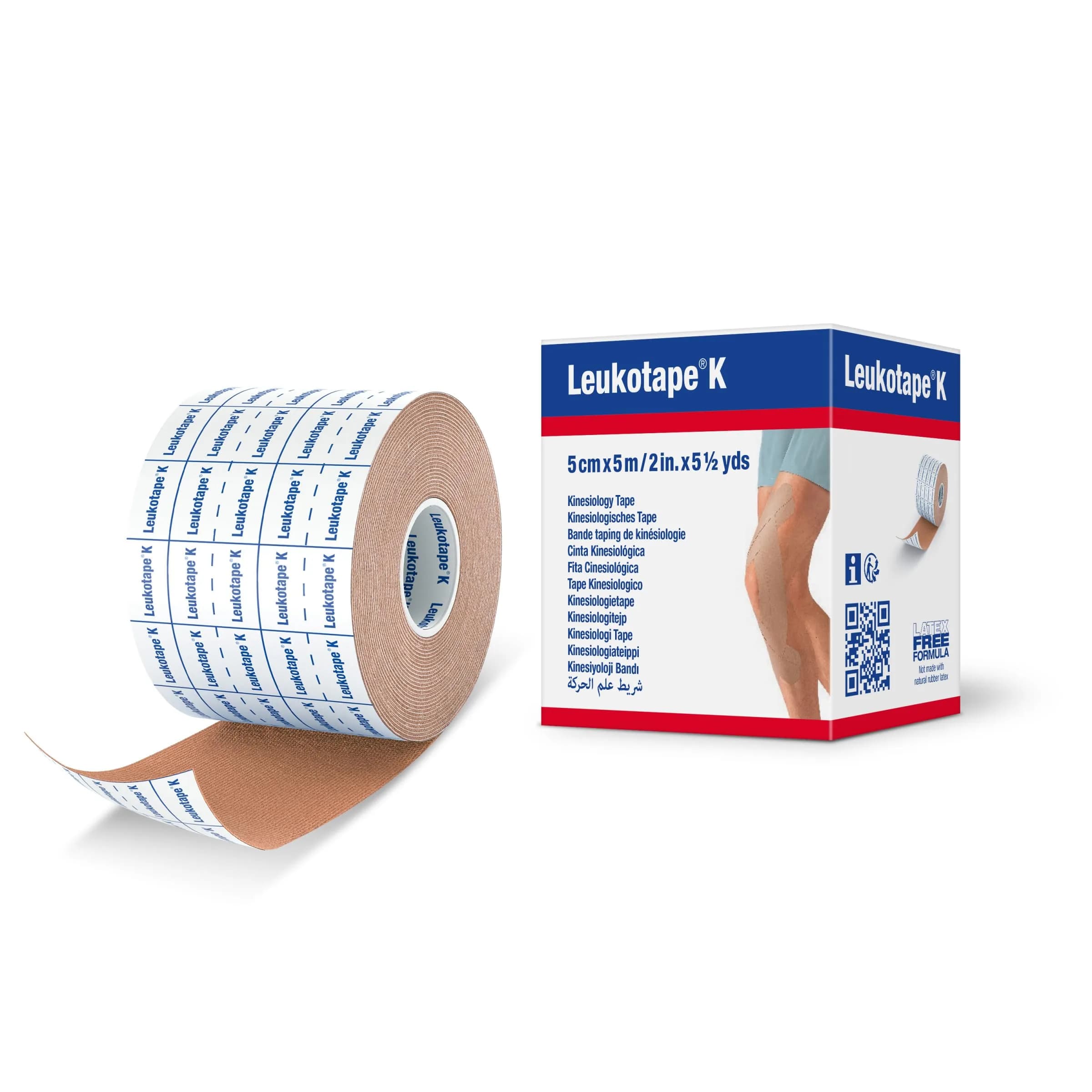 Leukotape K Kinesiology Tape – Water-Resistant, Skin-Friendly, Up to 9 Days Support, 2 in x 5 yds, Black, 5 Rolls — Tan / 2"