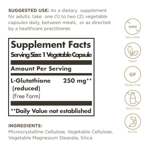 Solgar Reduced L-Glutathione 250 mg Vegetable Capsules | 30 Count (77g) thumbnail 2