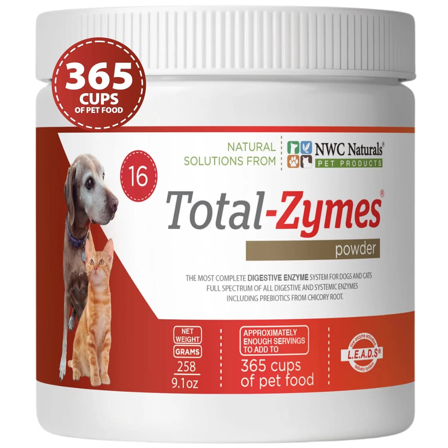 NWC Naturals Total-Zymes Digestive Enzymes for Dogs and Cats 8 oz. Powder | Broad-Spectrum Animal Digestive Support